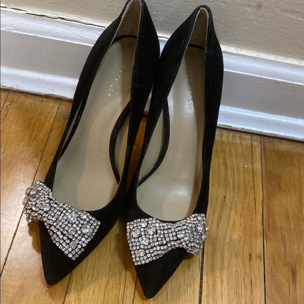 Ann Taylor Black Heeled Boots with Crystal Embellishment